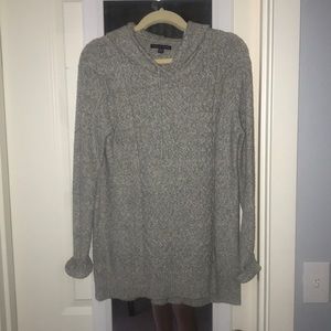 light grey sweater w/drawstrings and hood
